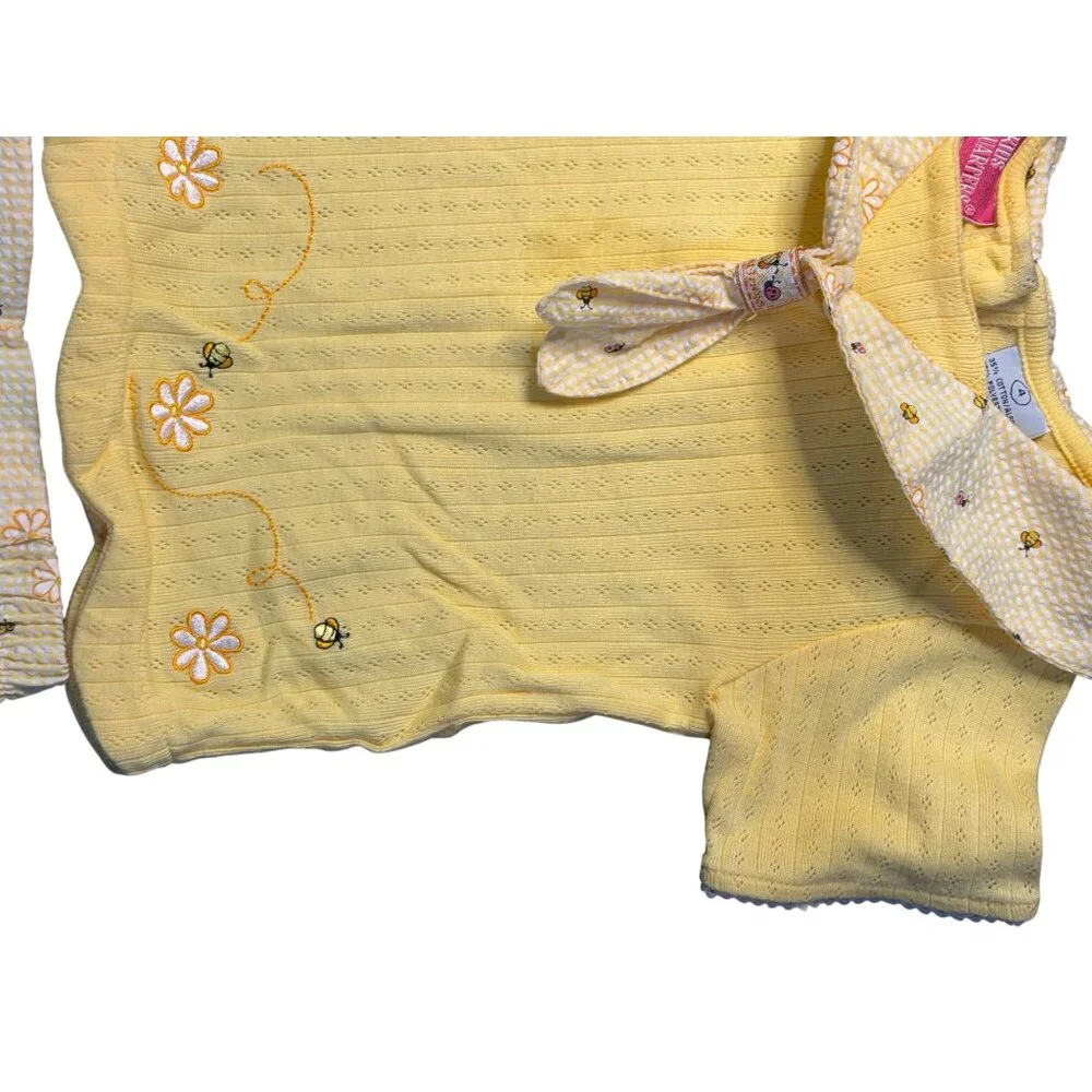 VTG Kids Headquarters Girl SZ 4 Yellow Floral Matching Outfit Retro‎ Summer 90's
